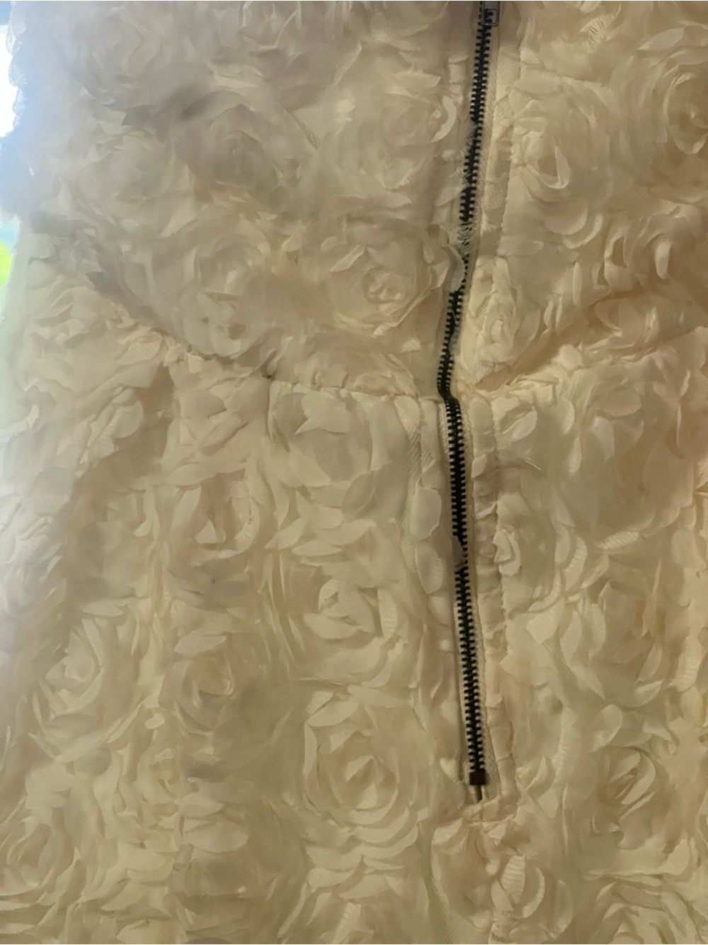 Strapless crème Floral Rosette Dress with Exposed Zip